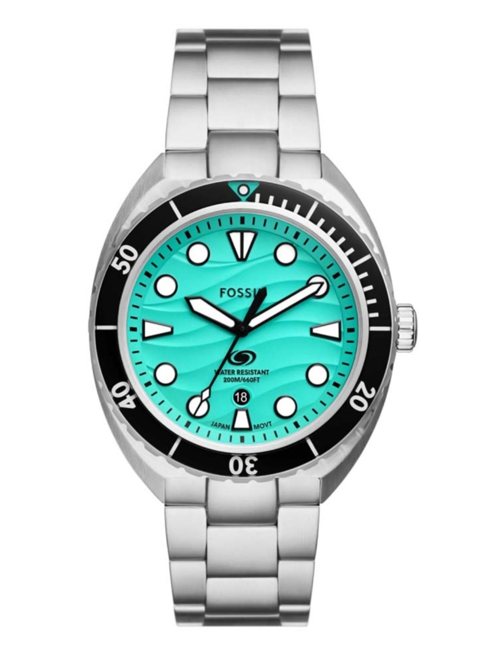 Fossil Turquoise Wave Dial Stainless Steel Dive Watch